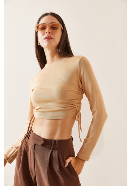 Camel Bisiklet Yaka Yanları Büzgülü Bluz 5YXK2-48929-53 modelleri