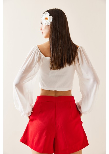 Beyaz Transparan Detaylı Fermuarlı Crop Bluz 5YXK2-48923-01 indirimleri