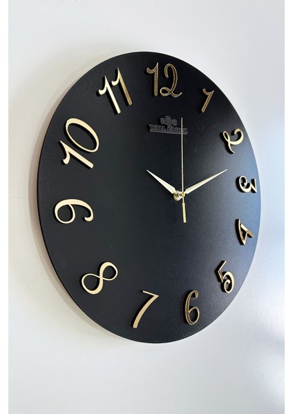 Dekoratif Aynalı Plexiglass Türkçe Rakam Duvar Saati Sessiz Mekanizma 37x.37cm ( Siyah-Gold )
