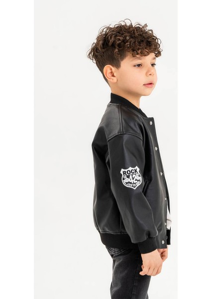 Çıtçıtlı Ribanalı R Nakışlı Erkek Çocuk Deri Ceket fiyatları