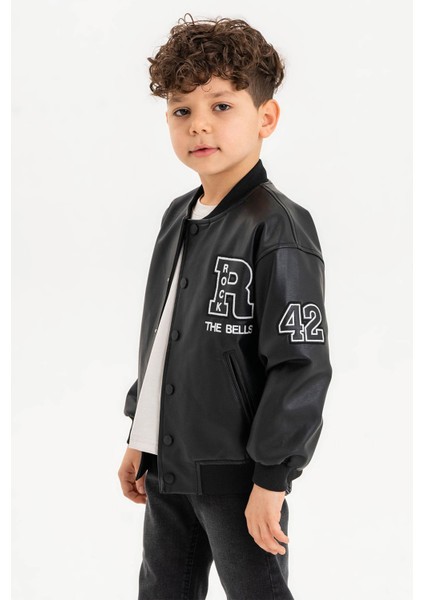 Çıtçıtlı Ribanalı R Nakışlı Erkek Çocuk Deri Ceket modelleri