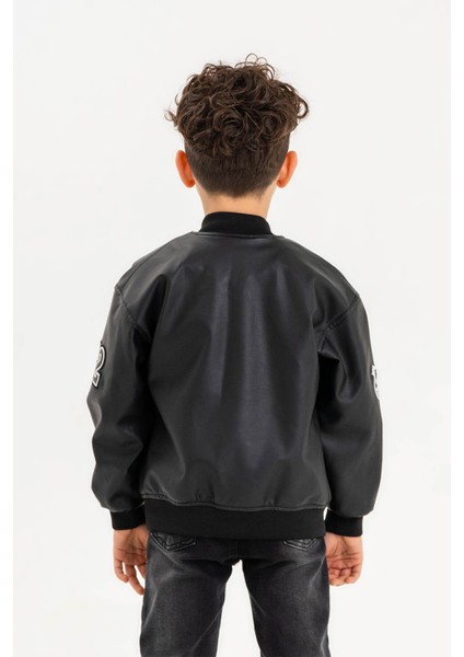 Çıtçıtlı Ribanalı R Nakışlı Erkek Çocuk Deri Ceket fırsatları