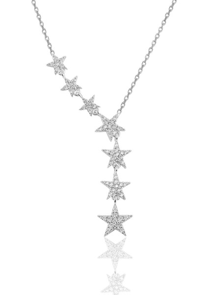 925 Ayar Gümüş Rodyumlu Zirkon Taşlı Yıldız Kolye, Şık Takı Parçası