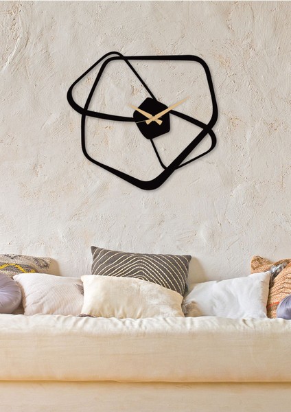Fiyonk Metal Siyah Duvar Saati - Ev / Ofis Saati - Saat - 60 X 55 Cm