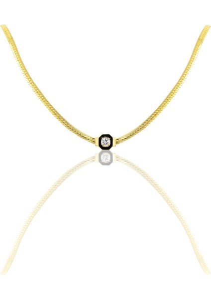Gümüş Tek Taş ve Mineli Balık Sırtı Zincirli Serenay Kolye SGTL10018GOLD SGTL10018GOLD