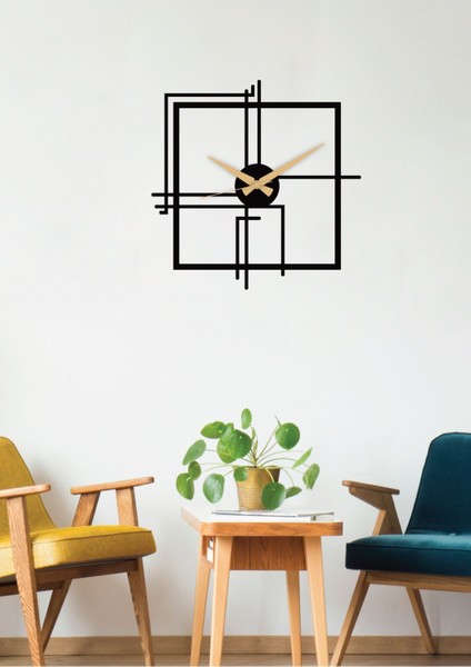 Kare Querencia Metal Siyah Duvar Saati - Ev / Ofis Saati - Saat 80 X 80 Cm