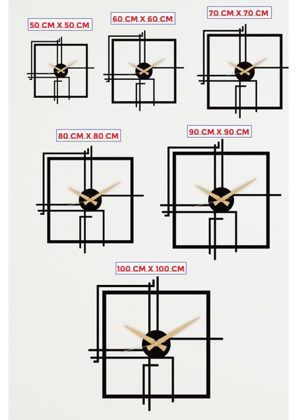 Kare Querencia Metal Siyah Duvar Saati - Ev / Ofis Saati - Saat 80 X 80 Cm