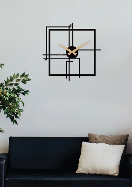 Kare Querencia Metal Siyah Duvar Saati - Ev / Ofis Saati - Saat 80 X 80 Cm