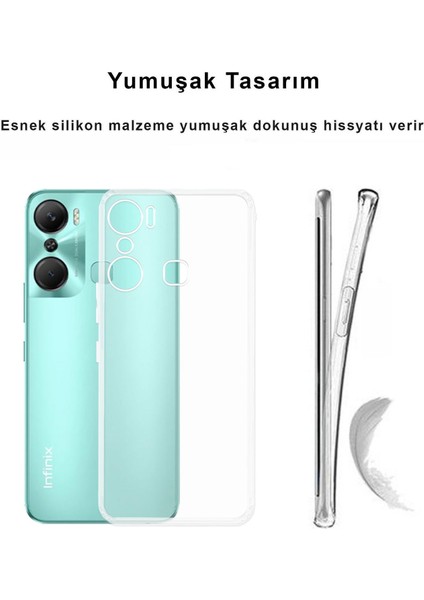 Infinix Hot 20 Kılıf Şeffaf Kamera Korumalı Esnek Yumuşak Silikon