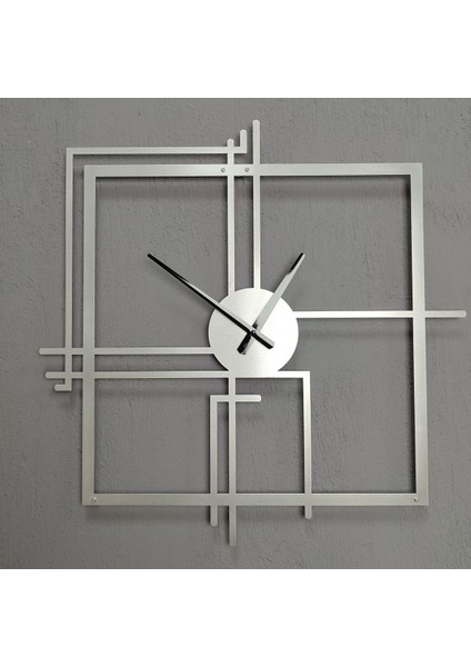 Kare Querencia Metal Gümüş/Silver Duvar Saati - Ev / Ofis Saati - Saat 100 X 100 Cm
