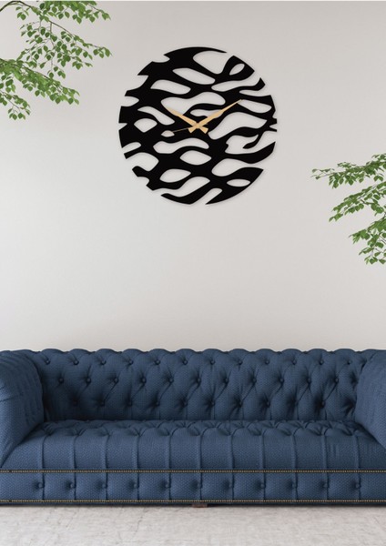 Waves / Dalgalar Metal Siyah Duvar Saati - Ev / Ofis Saati - Saat - 60 X 60 Cm
