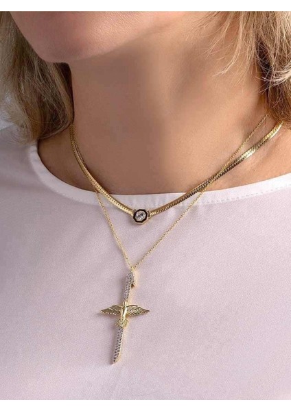14K Altın Kaplama 925 Ayar Gümüş Anka Kuşu Kolye, Zirkon Taşlı, Şık Takı