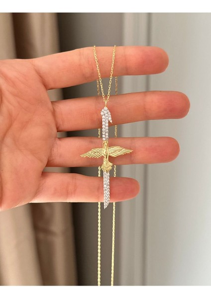14K Altın Kaplama 925 Ayar Gümüş Anka Kuşu Kolye, Zirkon Taşlı, Şık Takı