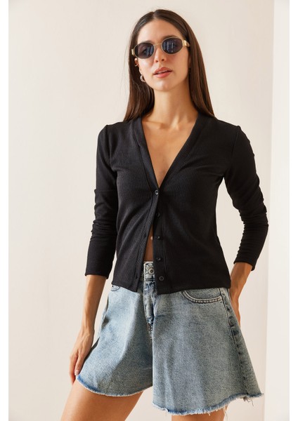 Siyah Fitilli & Dügmeli Hırka 5YXK3-48927-02 modelleri