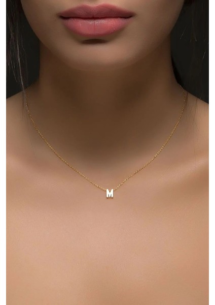 Azuris 925 Ayar Gümüş Üç Boyutlu M Harfli Harfi Kolye