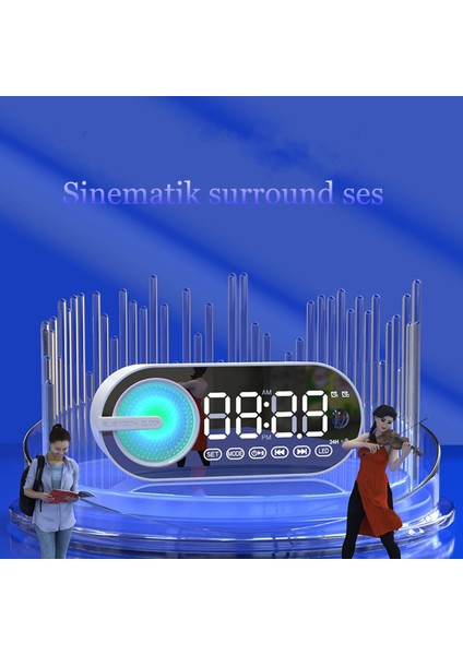 Sessiz Kablosuz LED Dijital Saat Ayna Bluetooth Hoparlör Fm Radyo Oturma Yatak Odası Ofis