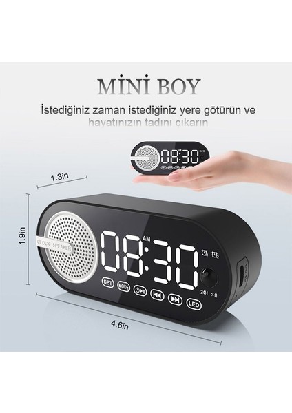 Sessiz Kablosuz LED Dijital Saat Ayna Bluetooth Hoparlör Fm Radyo Oturma Yatak Odası Ofis