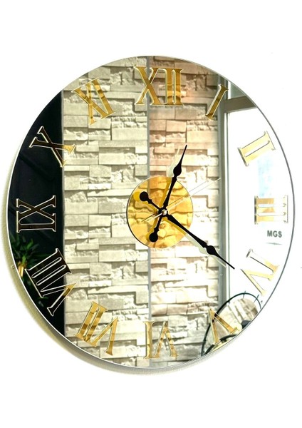 Duvar Saati 48 Cm Aynalı Duvar Saati Gold Roma Rakamlı Saat