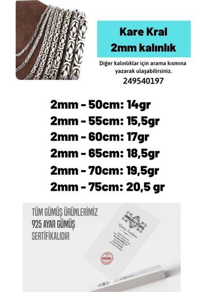 Erkek Gümüş Kolye - 2mm Kare Kral Model 925 Ayar Gümüş Erkek Kolye Zincir 249540197