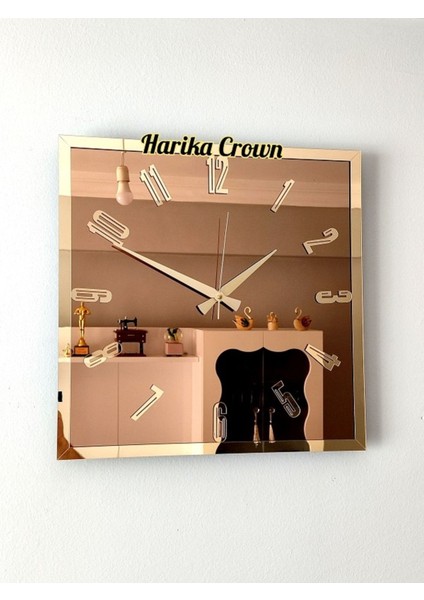 Gerçek Aynalı Dekoratif Kare Duvar Saati (50 Cm)