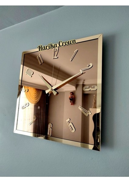 Gerçek Aynalı Dekoratif Kare Duvar Saati (50 Cm)