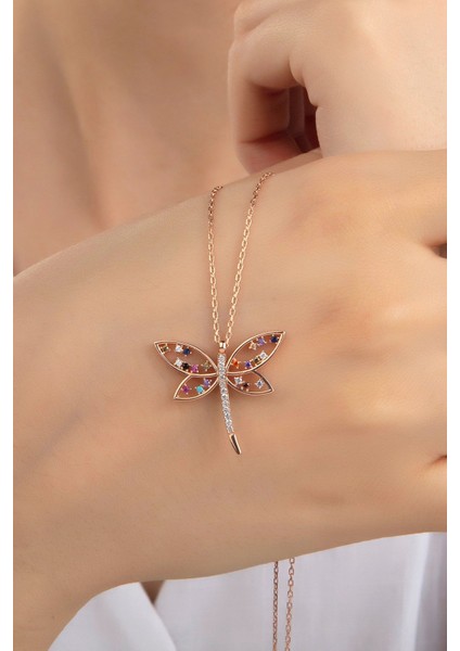925 Ayar Gümüş Pembe Taşlı Kelebek Kolye, Zarif ve Şık Takı Seçeneği
