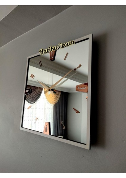 Gerçek Aynalı Dekoratif Kare Duvar Saati (50 Cm)
