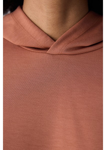 Açık Kahve Kapüşonlu Silky Touch Sweatshirt