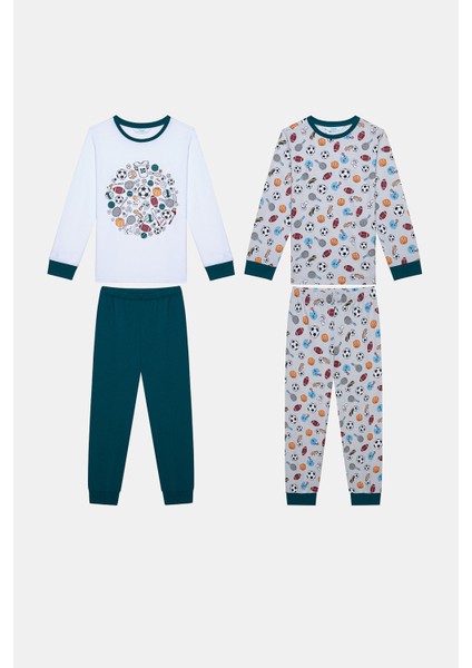 Erkek Çocuk Sporty Çok Renkli Pijama Takımı Normal Kol Desenli 2'li Set