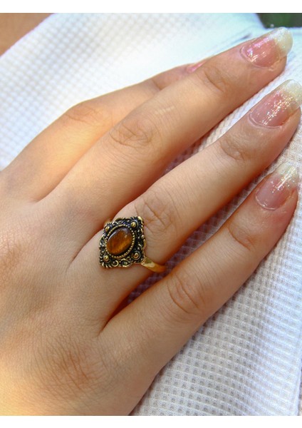 Doğal Taş Kaplangözü Doğal Taşlı Antik Ayarlanabilir Kadın Yüzük EUY20KG fiyatları