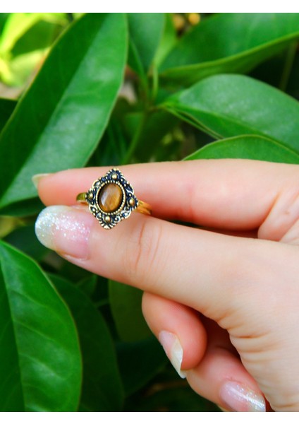 Doğal Taş Kaplangözü Doğal Taşlı Antik Ayarlanabilir Kadın Yüzük EUY20KG modelleri