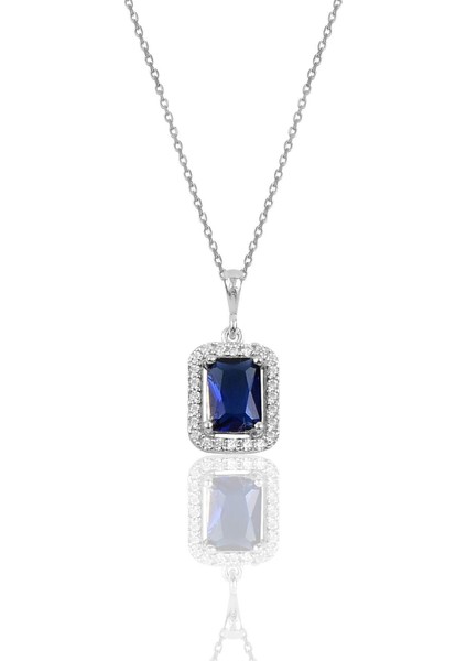 Gümüş Safir Baget Taşlı Kolye SGTL10125SAFIR