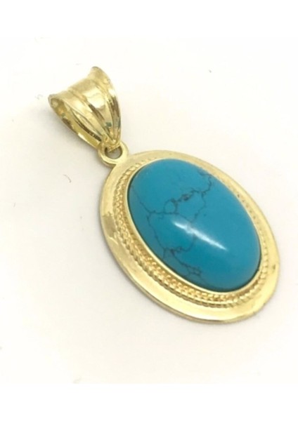 Gümüş Firuze Taşlı Zarif Bayan Kolye Ucu DLP669, 925 ayar, sarı renk