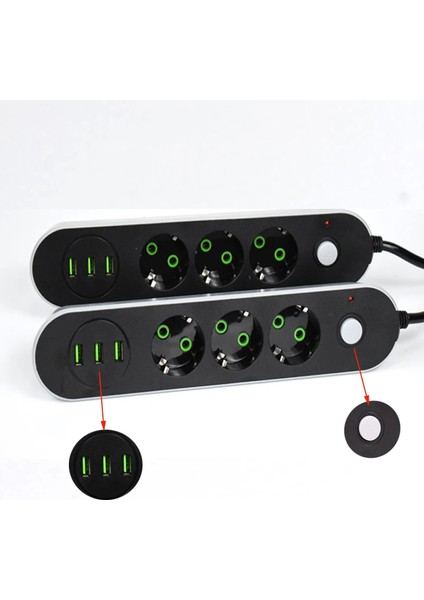 USB Yuvalı Üçlü Priz
