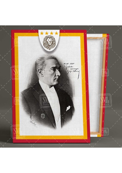 Atatürk Galatasaray Lisesi Ziyareti Hatırası Kırmızı Sarı Mustafa Kemal Dikey Kanvas Tablo