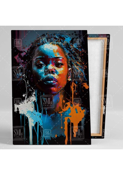 Afrikalı Sevimli Çocuk ve Boya Damlaları Abstract Dikey Kanvas Tablo fiyatları