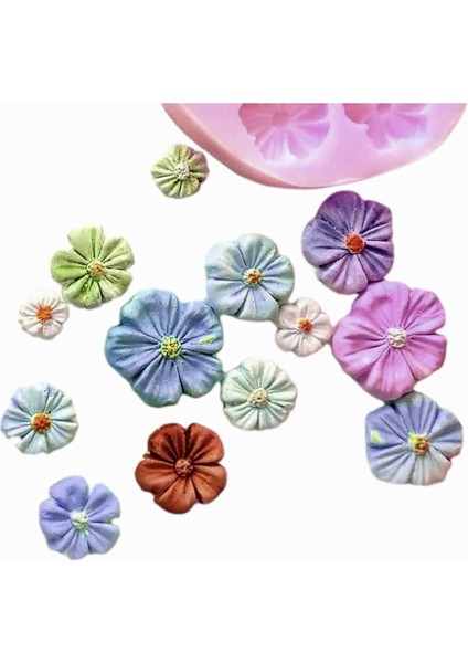 8'li, Sekizli Mini Minyatür Çiçek Seti Silikon Kalıp K-1324, Kokulu Taş Sabun Alçı Mum Kalıbı