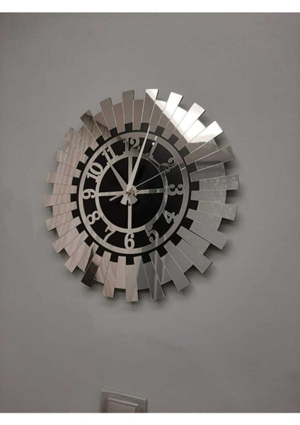 Modern Gümüş Güneş Duvar Saati Dekoratif Türk Rakamlı Mdf Üzeri Aynalı Pleksi 40x40 Cm fiyatları