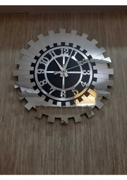 Modern Gümüş Güneş Duvar Saati Dekoratif Türk Rakamlı Mdf Üzeri Aynalı Pleksi 40x40 Cm modelleri