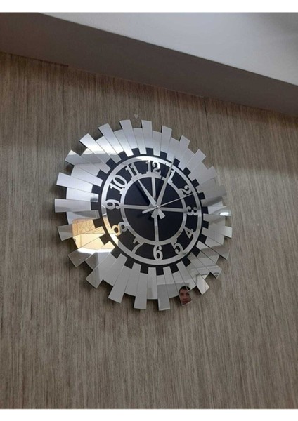 Modern Gümüş Güneş Duvar Saati Dekoratif Türk Rakamlı Mdf Üzeri Aynalı Pleksi 40x40 Cm indirimleri
