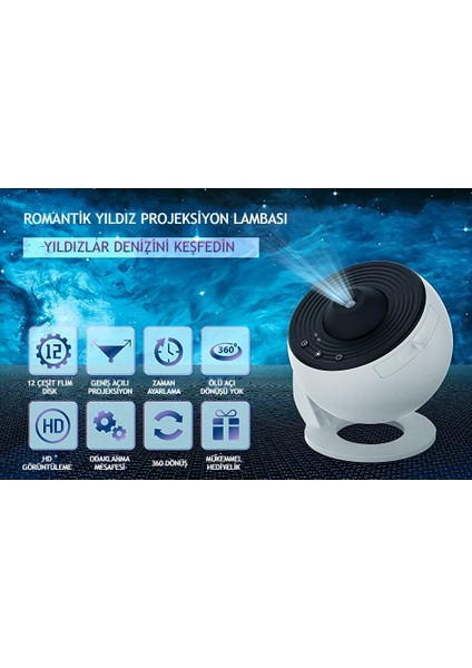Yıldızlı Galaxy projektör Gökyüzü Gece Lambası 360 Dönen Çocuklar Için Yatak Odası Sevgili Hediye fırsatları