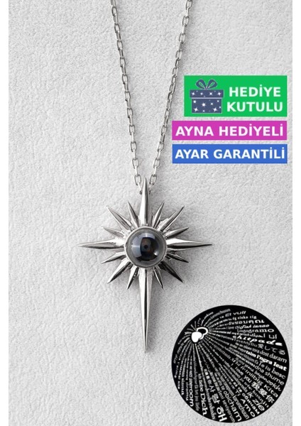 Kadın Gümüş Kutup Kolyesi, 18 Ayar Beyaz Altın Kaplama, 925 Ayar, Zarif Tasarım