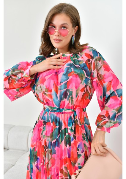 Kadın Şifon Elbise Fuşya 30871 modelleri