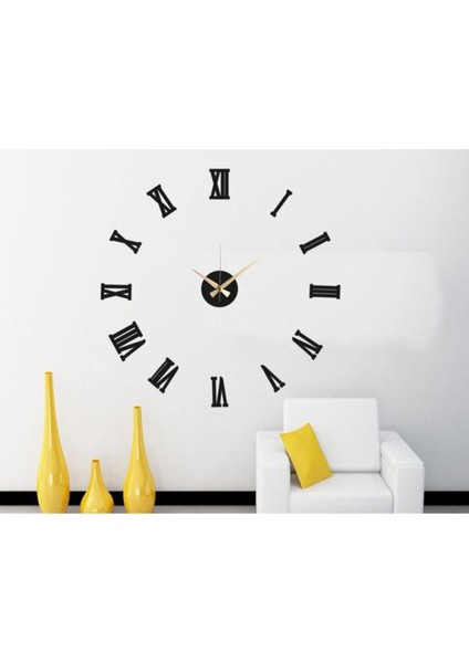3d Siyah Roma Rakamlı Duvar Saati (Siyah Mdf) Rakam Yüksekliği 10 cm modelleri