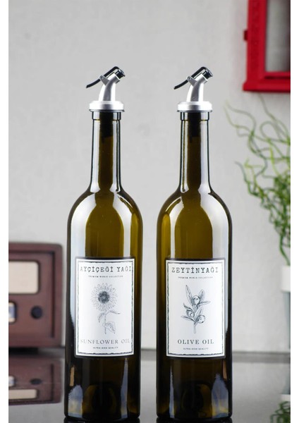 Marasca Amber 2'li 750 ml Zeytinyağı Sıvıyağ Şişesi Yağdanlık Yağlık 750ML Cam Şişe