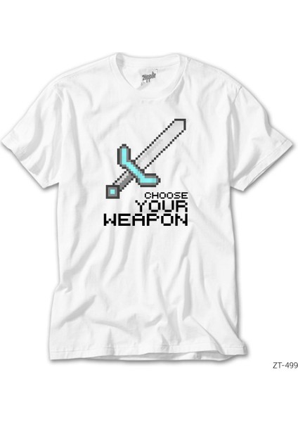 Minecraft Choose Your Weapon Beyaz T-Shirt