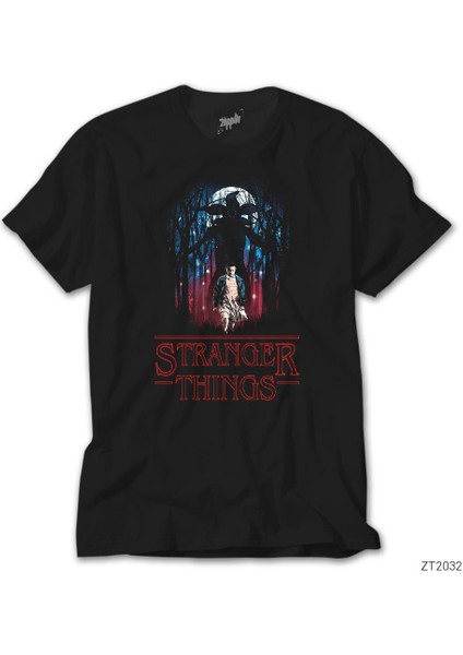 Stranger Things Demogorgan In The Forest Siyah T-Shirt