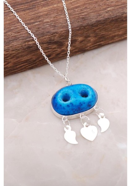 Mavi doğal taşlı gümüş kolye, şık ve anlamlı tasarım, 925 ayar