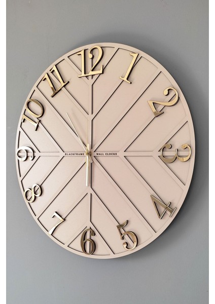 - Diagonal Lines - Krem & Gold - 50 cm Duvar Saati