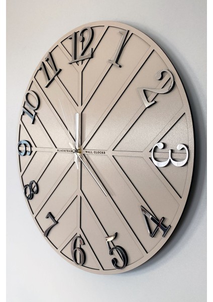 Diagonal Lines - Krem & Gümüş - 50 cm Duvar Saati